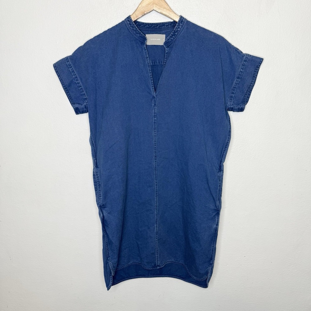 Everlane Popover Shirt Dress Split Neck 100% Cotton Short Sleeve Women's 0